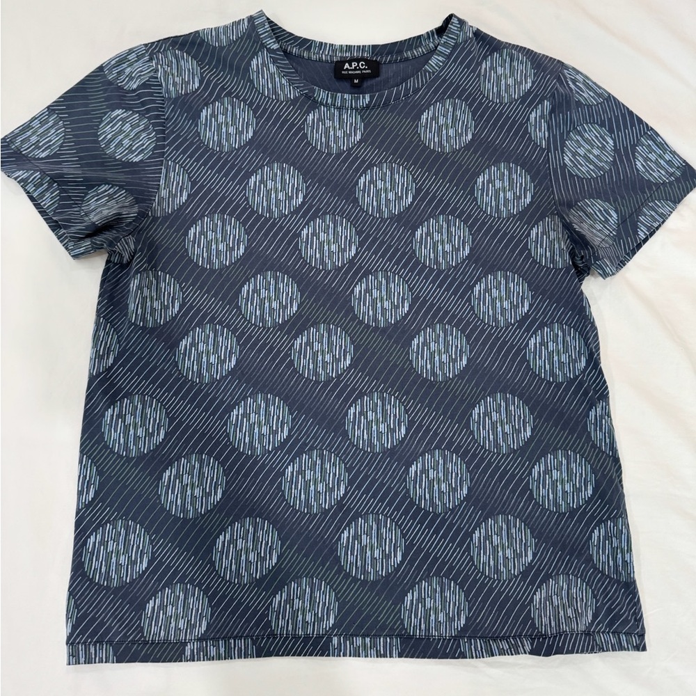 A.P.C. Navy and Gray Geometric Tee